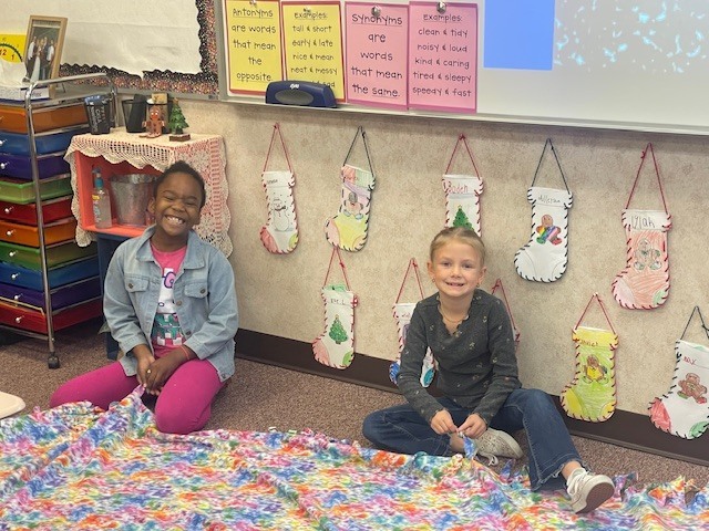 Mrs. Coon's Class Tying Blankets