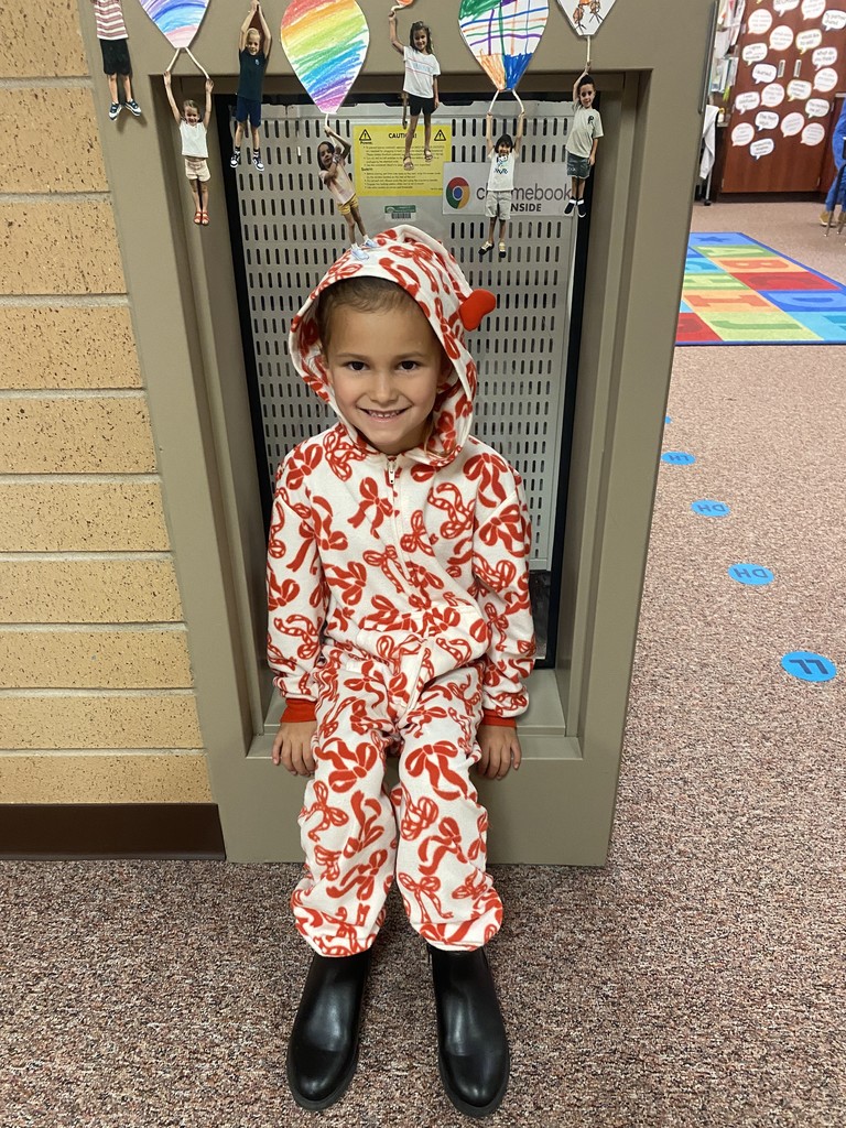 First grader in Christmas pajamas.