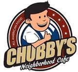 Chubby's logo: Man standing inside a red circle. In front of the man are the words "Chubby's Neighborhood Cafe"