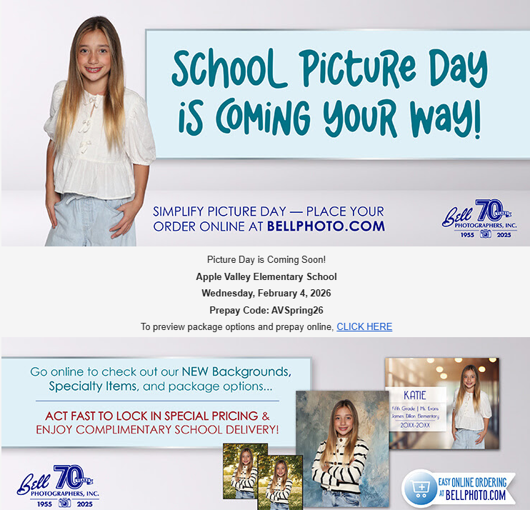 Spring Picture Day Wed, Feb 4