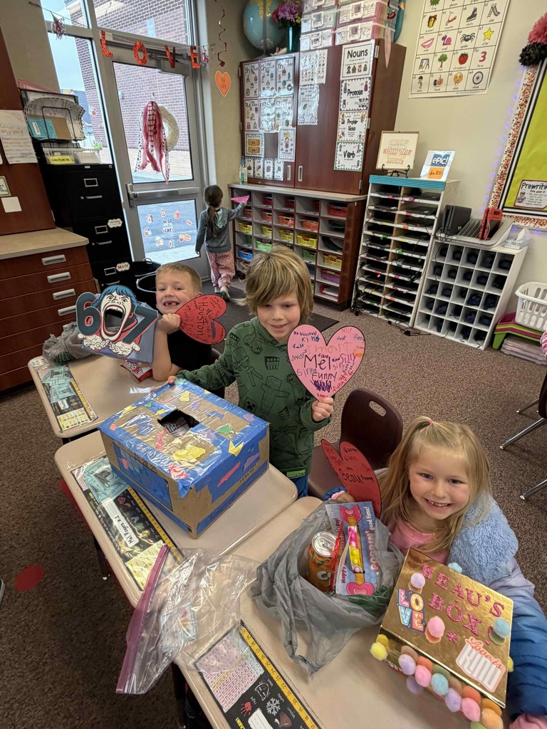 Students with their Valentine boxes.