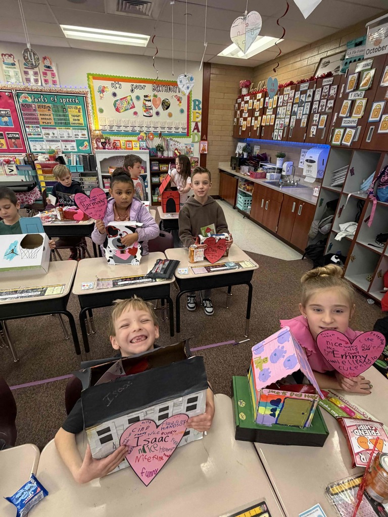 Students with their Valentine boxes.