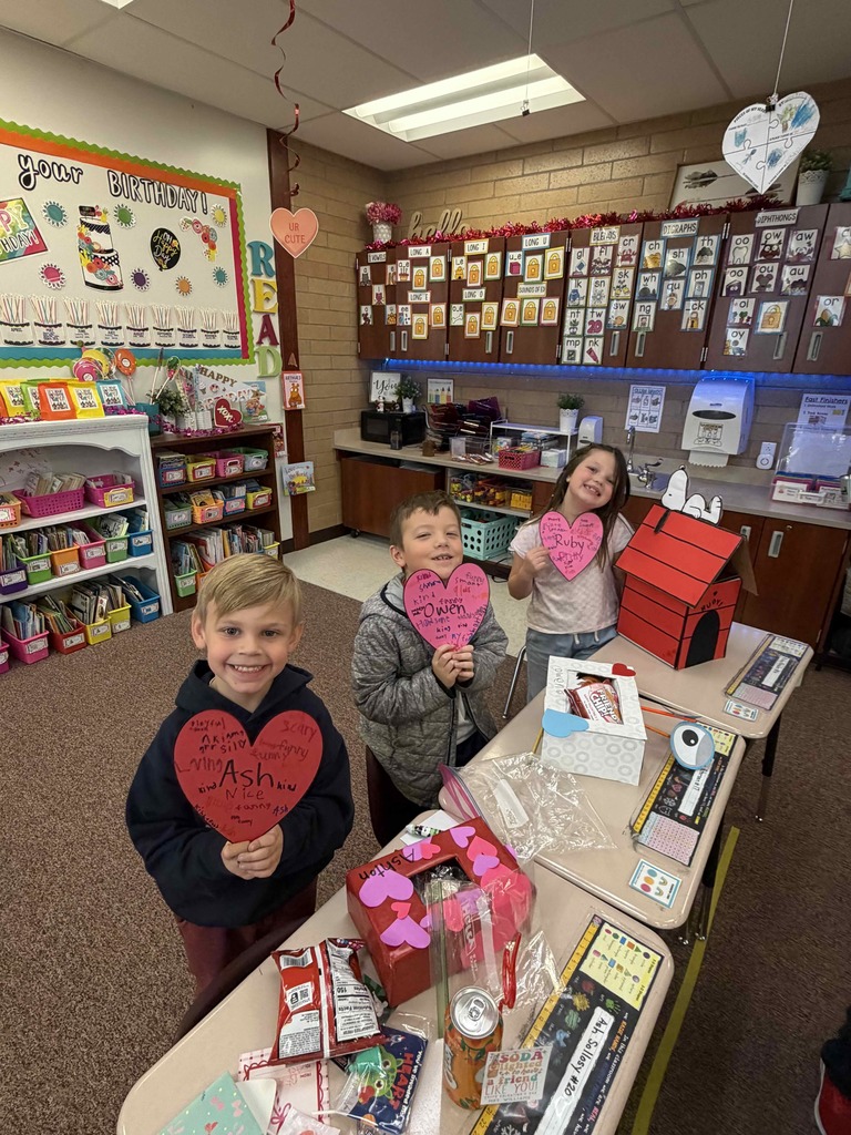 Students with their Valentine boxes.