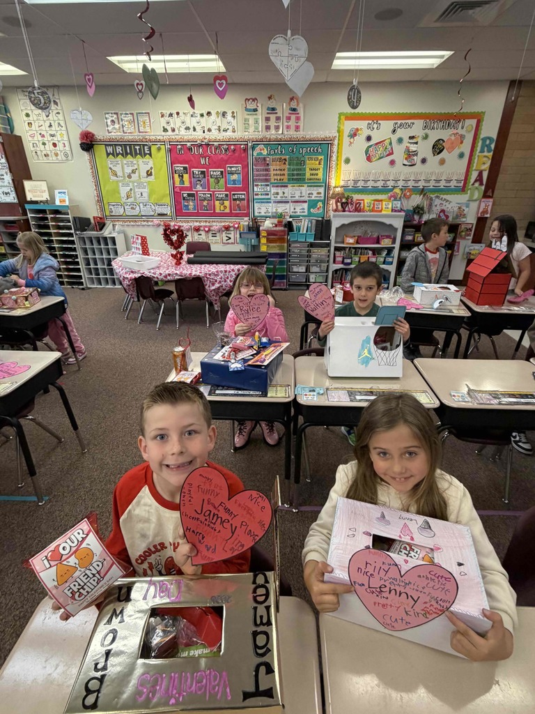 Students with their Valentine boxes.