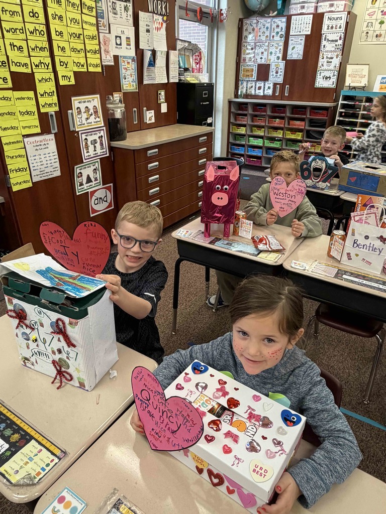 Students with their Valentine boxes.