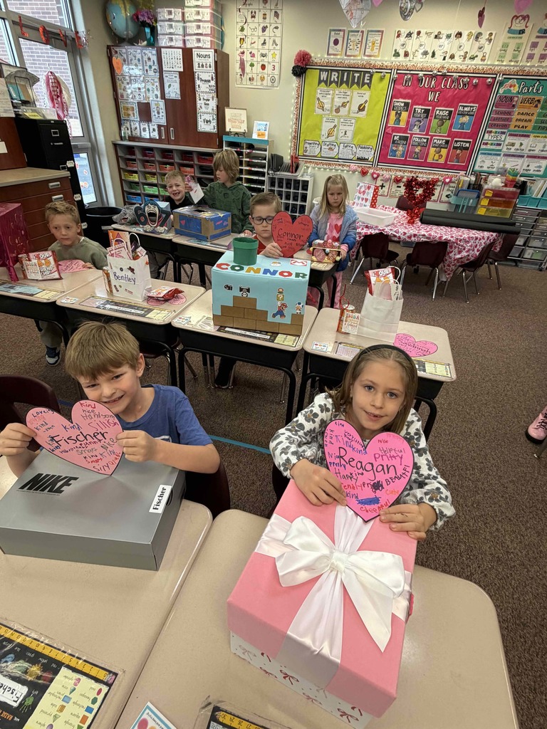 Students with their Valentine boxes.