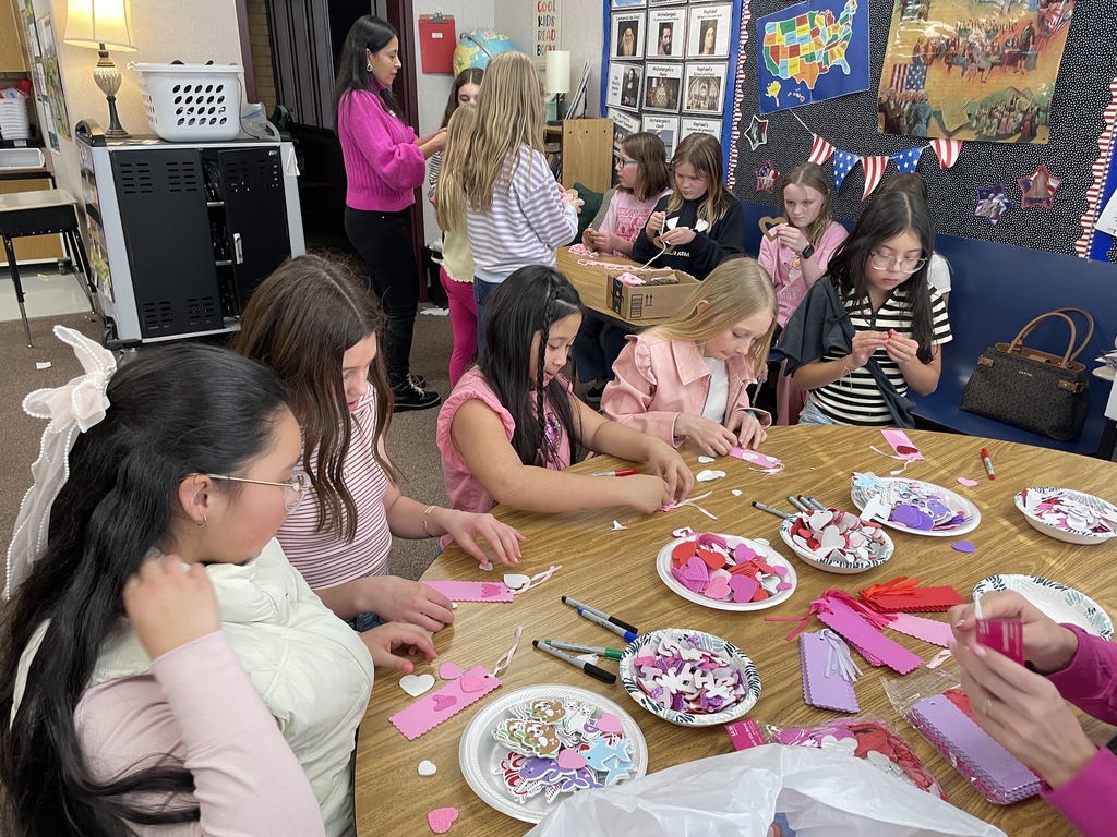 Students making Valentine's day crafts