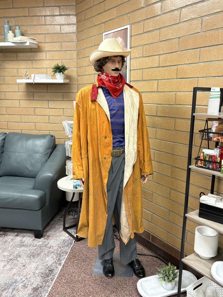 Manny the mannequin dressed up like a cowboy