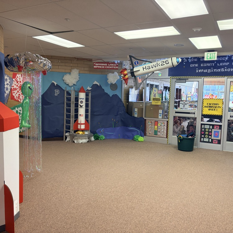 space themed decorations in the hallway