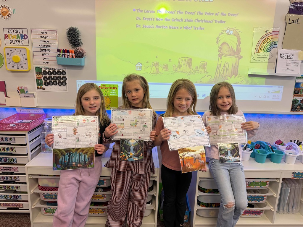 Students showing their finished work.