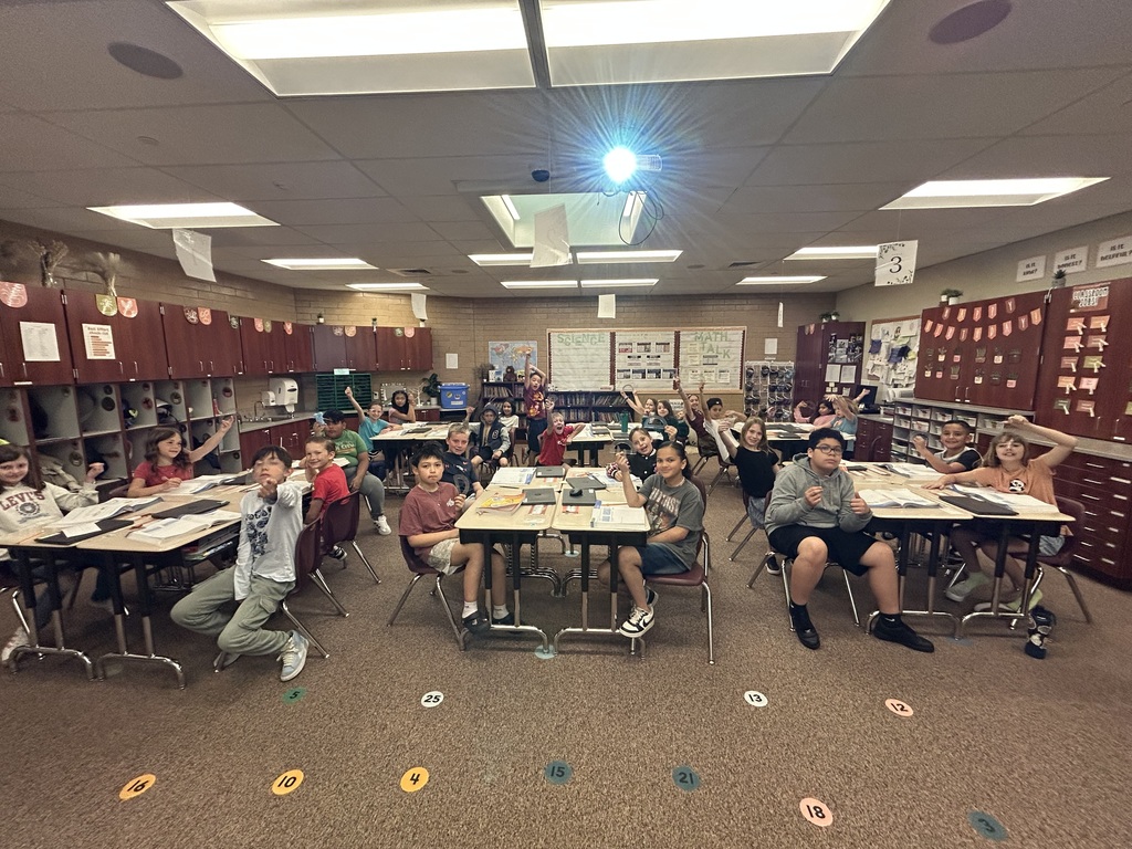 Students posing at their desks