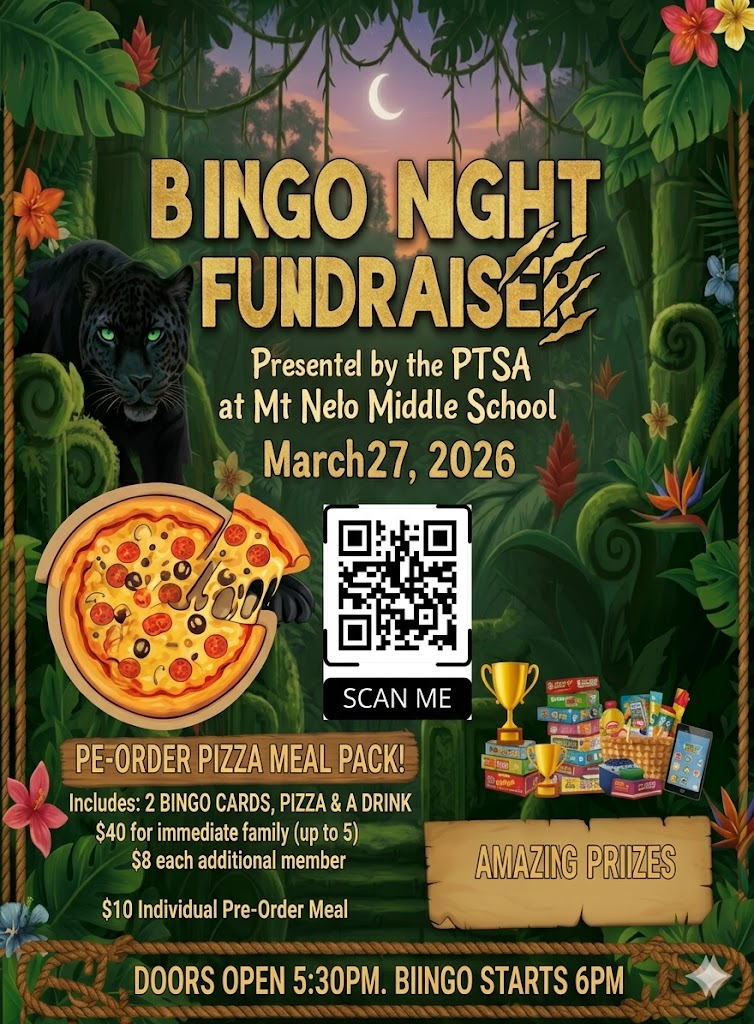 PTSA Bingo Night Fundraiser, March 27th, Doors open at 5:30