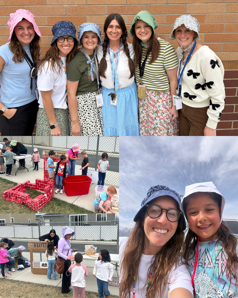 Photos of kinders and teachers in colonial clothing