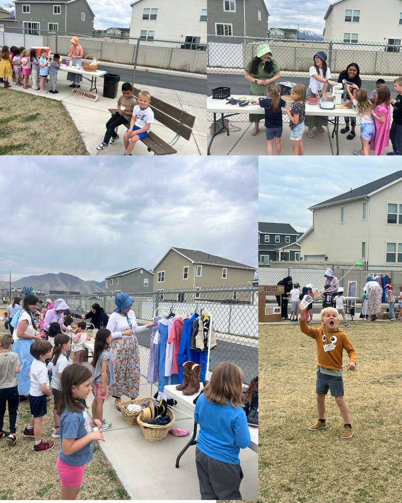 Photos of kinders and teachers in colonial clothing