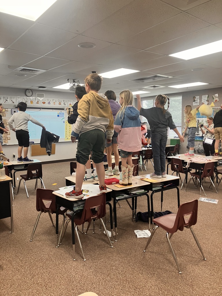 Mrs. Bristow's class practicing a flood drill