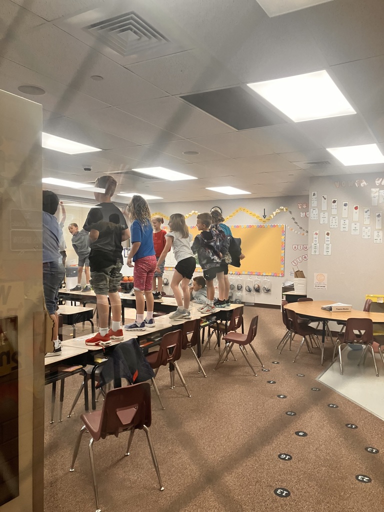 Mrs. Smallwood's class practing for a flood drill