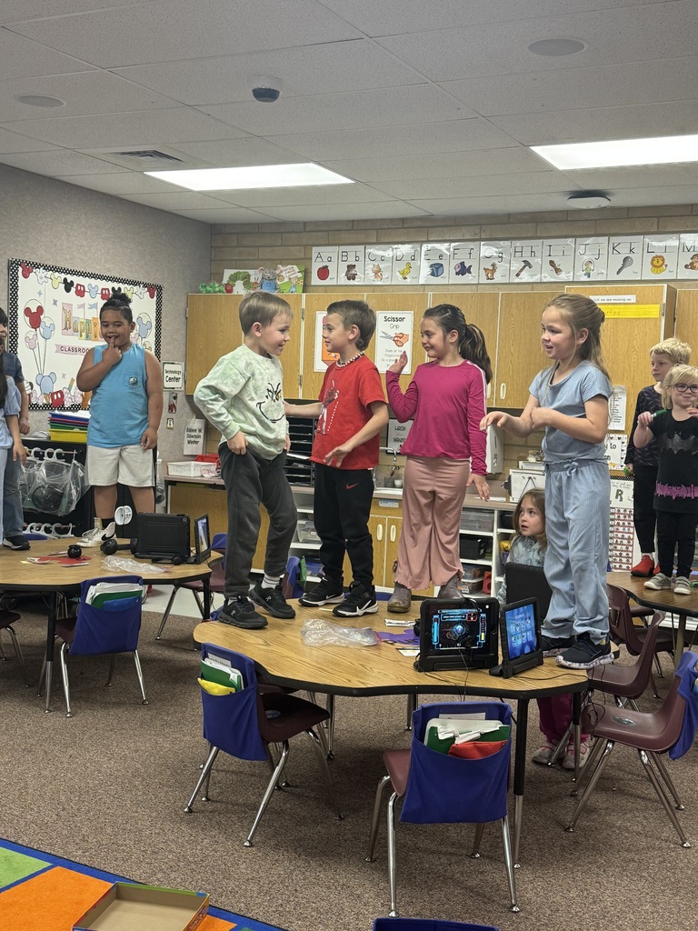 Mrs. Collett's class practicing for a flood drill