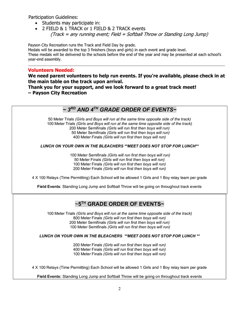 Track  and Field Meet Information 