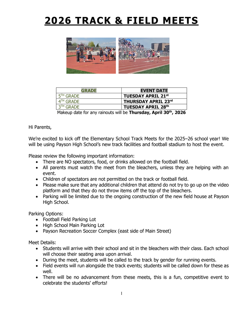 Track  and Field Meet Information 