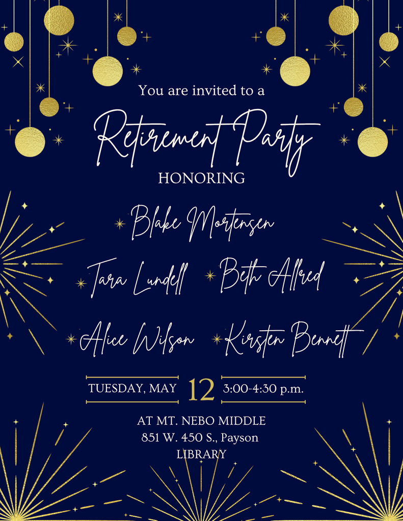 Mt. Nebo Retirement Party, Tuesday May 12th, 3-4:30pm