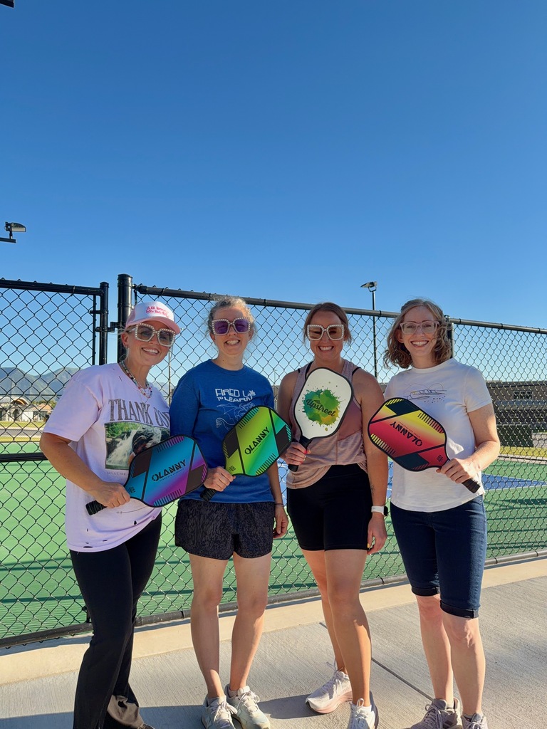 Mrs. Gee, Mrs. Clark, Mrs. Leifson and Mrs. Young playing Pickleball