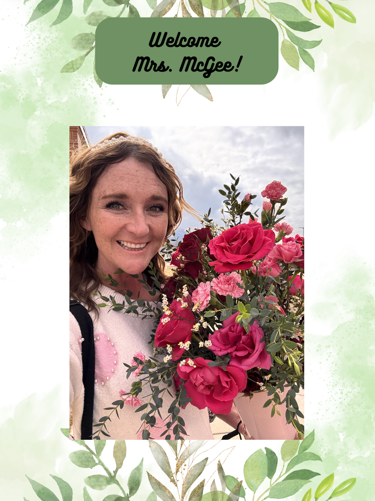 Mrs. McGee with a pot of roses