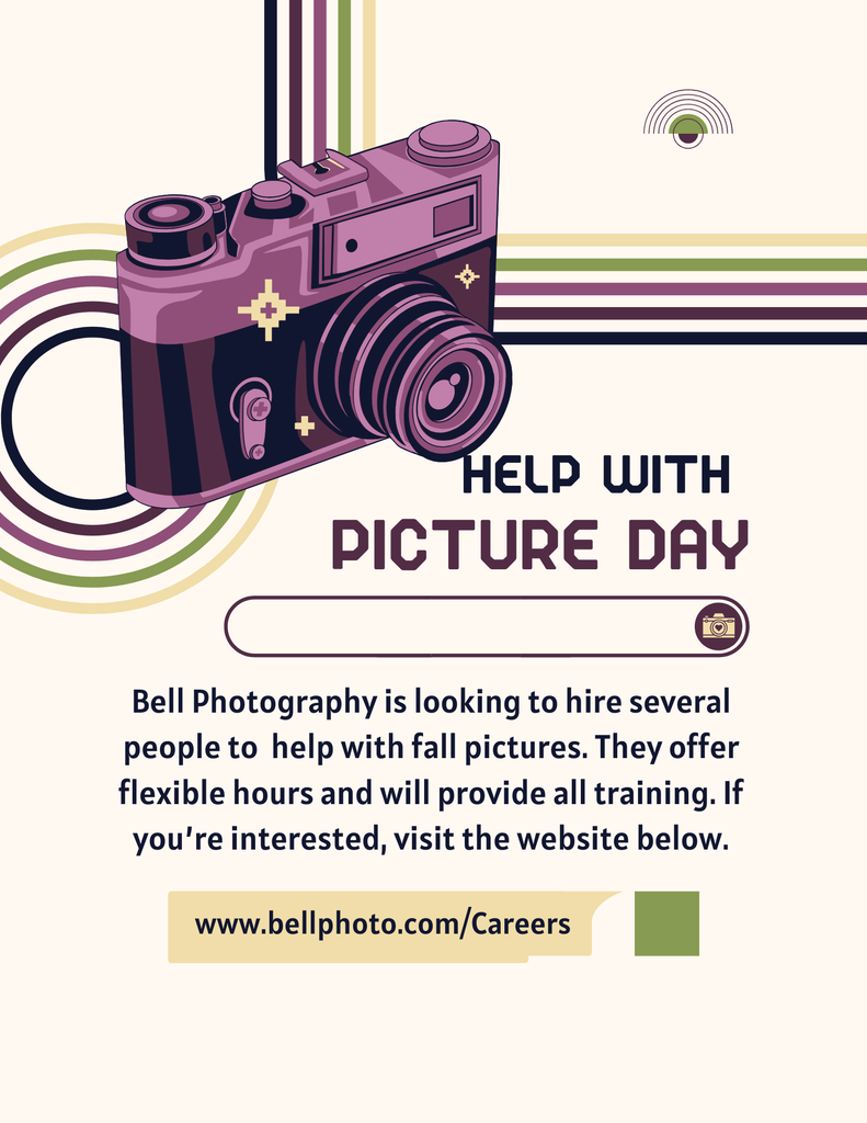 graphic of a camera with information and a website to visit