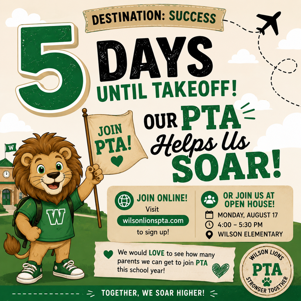 5 Days Until Take Off- Join PTA