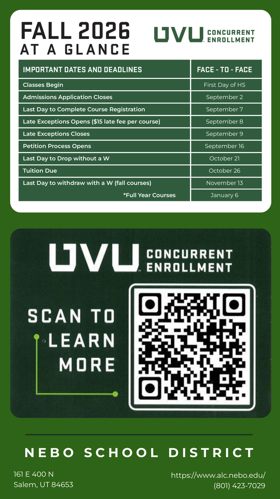 UVU Concurrent Enrollment Fall 2026