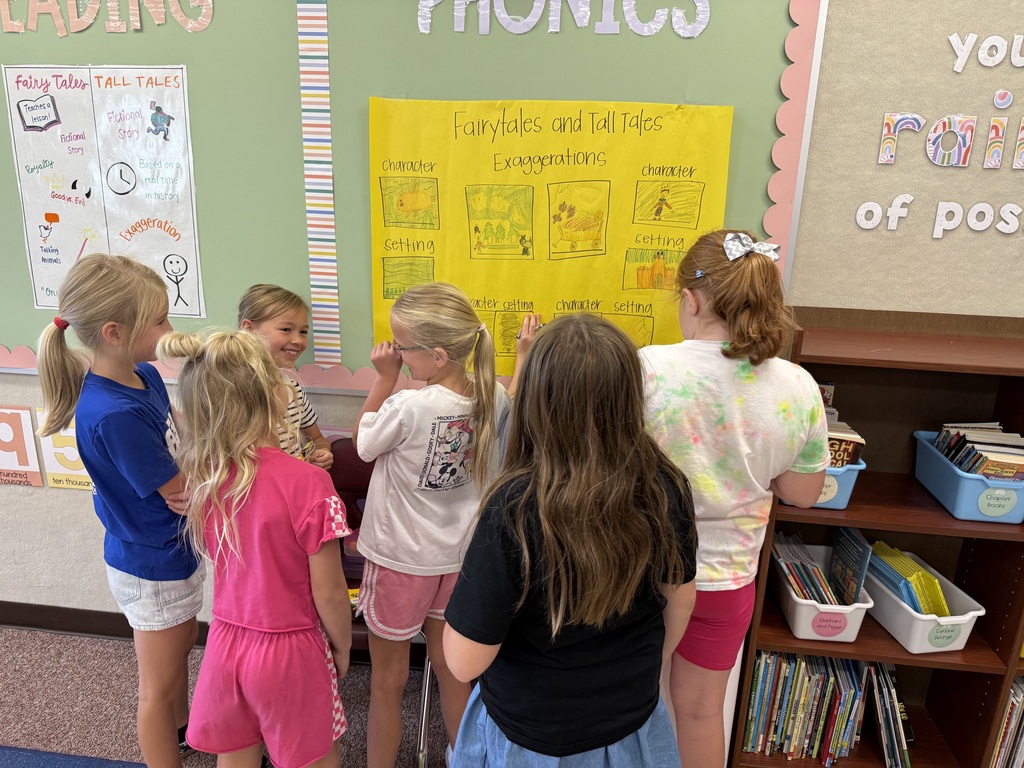 students working together with a poster