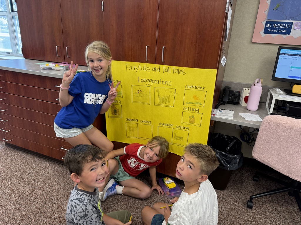 students working together with a poster