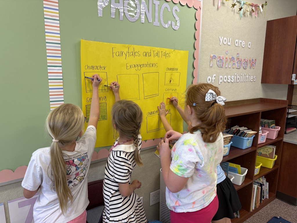 students working together with a poster