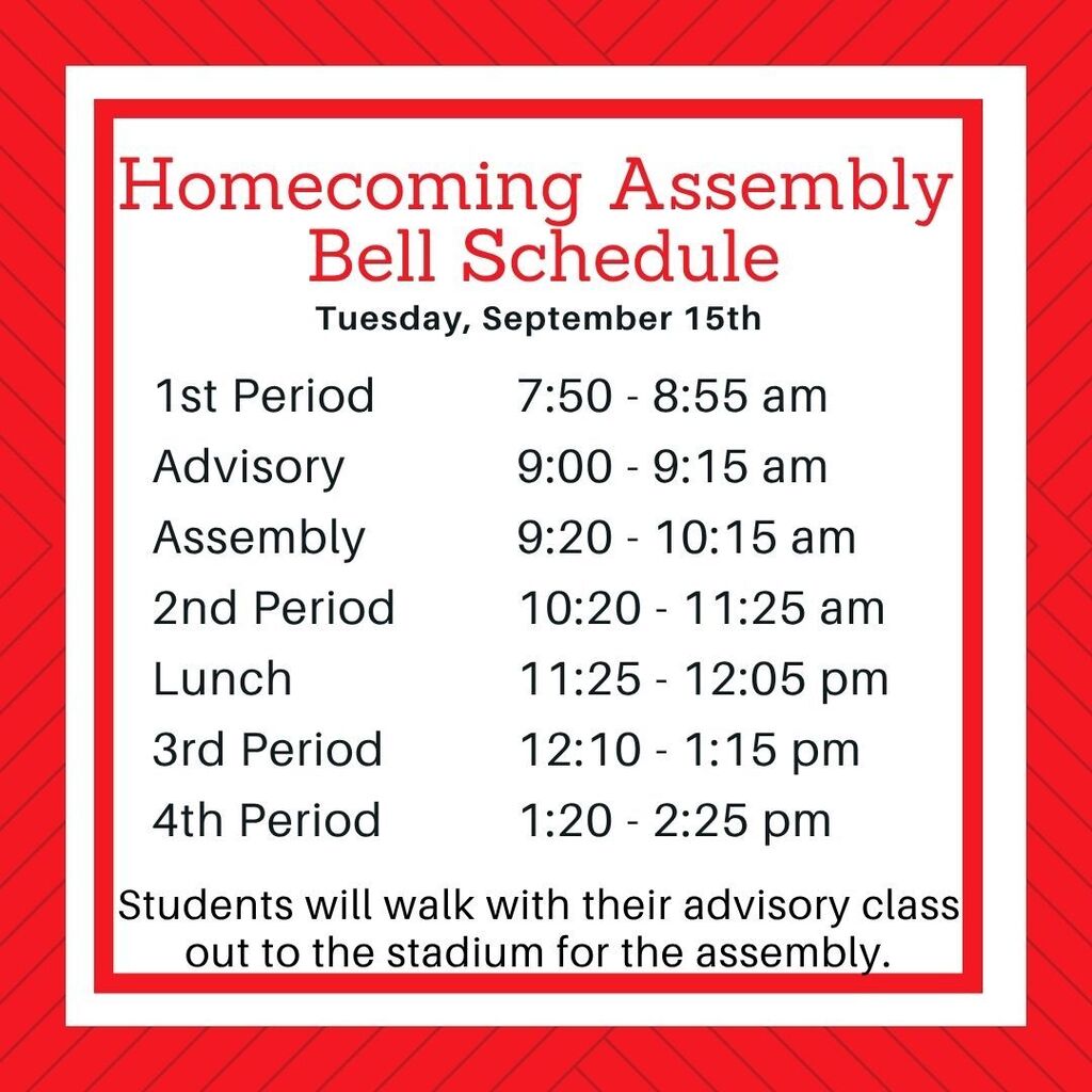 Homecoming Assembly bell schedule