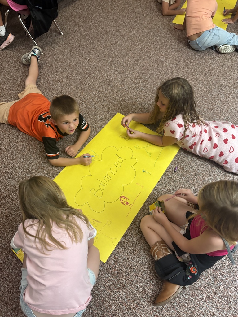 students writing on a poster together