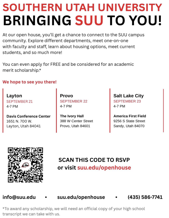 SUU open house is September 22.