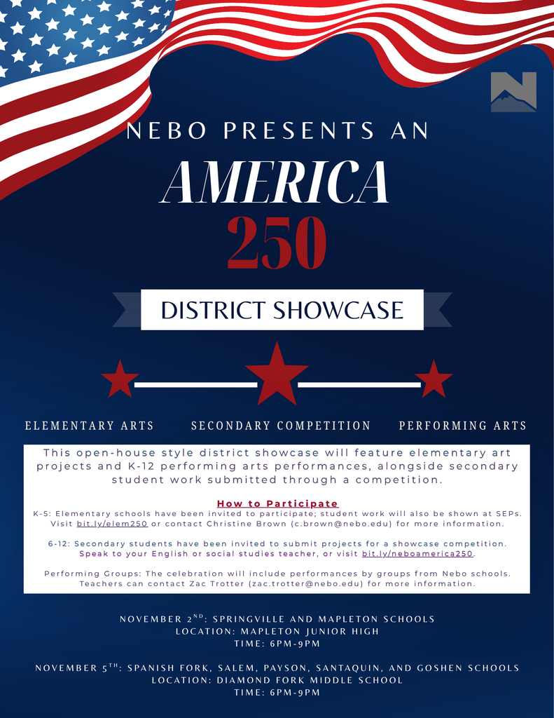 Nebo's America 250 District Showcase Flyer