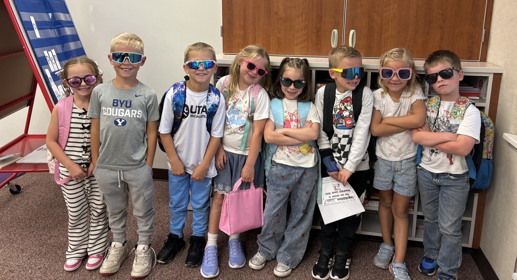 Foothills Elementary students wearing white clothing and sunglasses to celebrate Internet Safety Day during Safety Week.