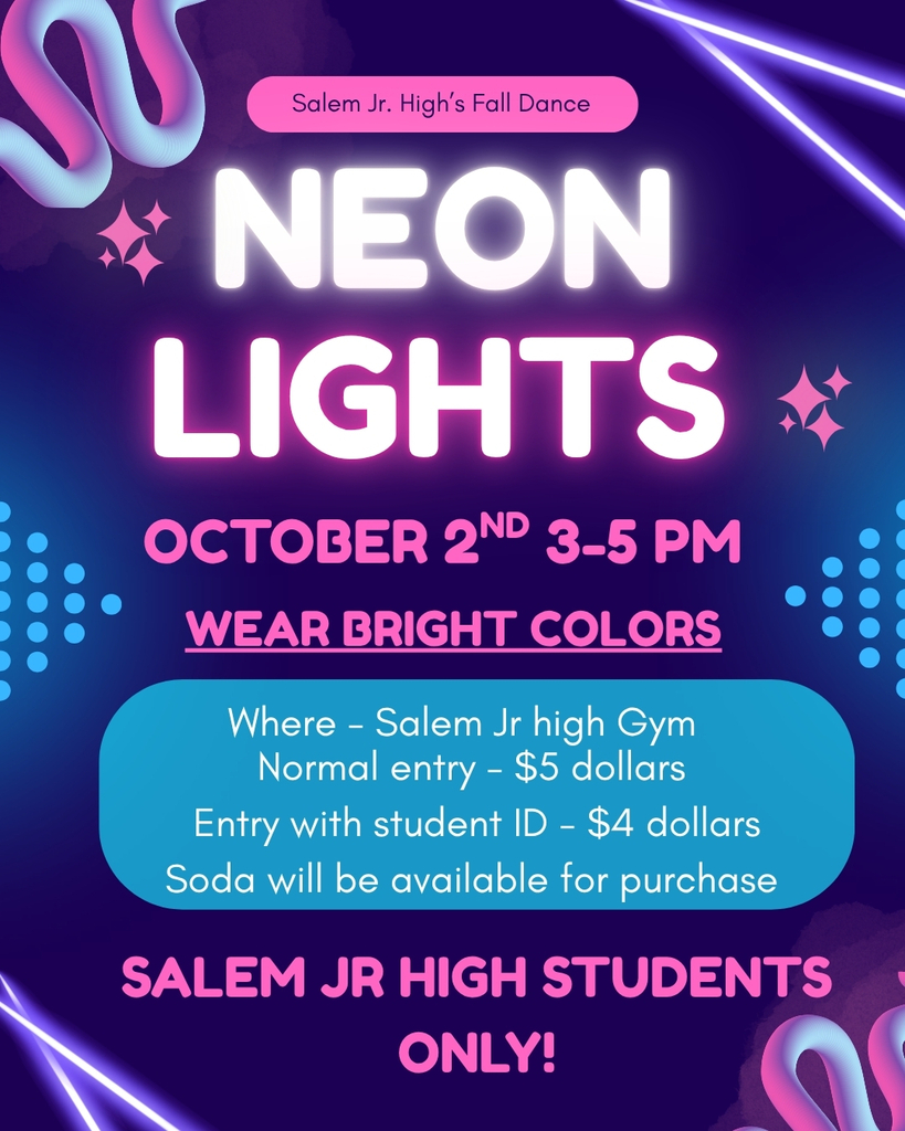 School dance October 2nd 3-5 pm