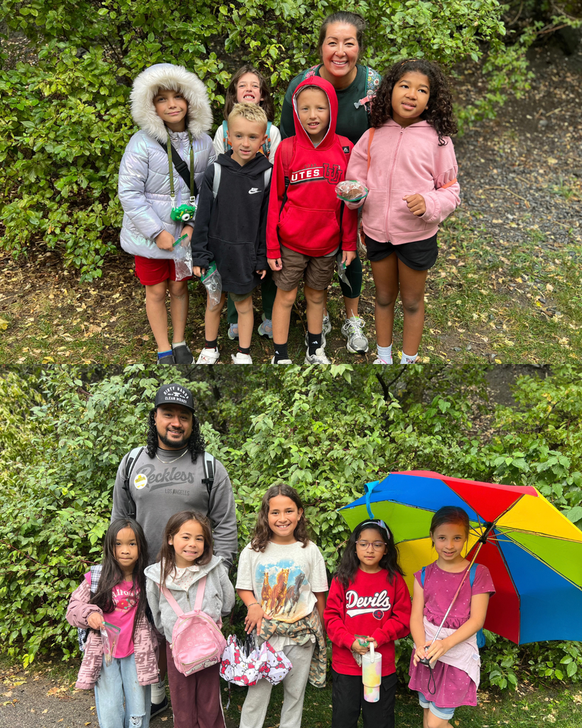 groups of students and parents outside 