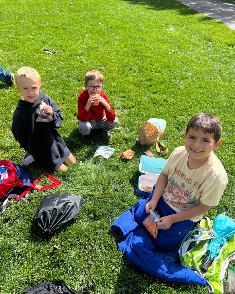 groups of students eating lunch outside 