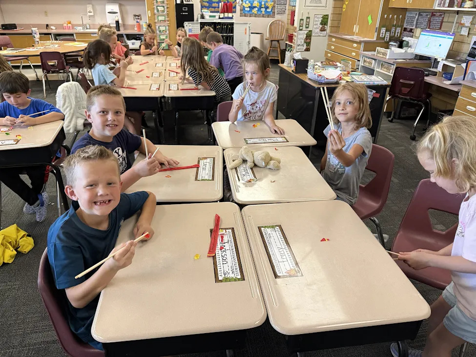 Kids excitied to use chopsticks