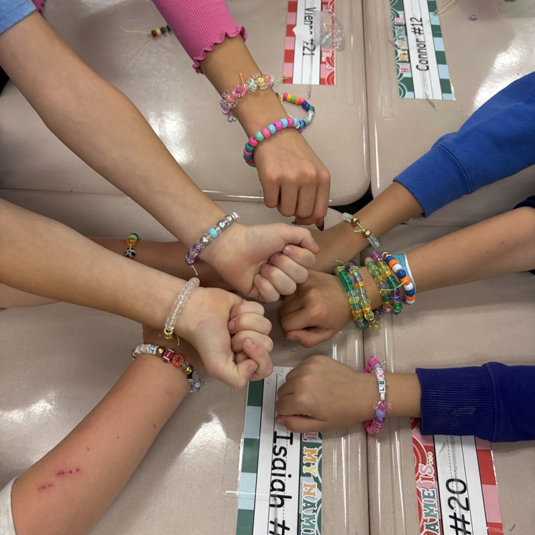 Mrs. Esplin’s class making friendship bracelets.