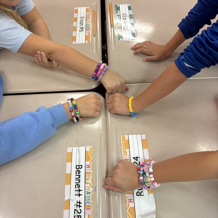 Mrs. Esplin’s class making friendship bracelets.