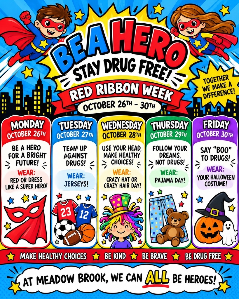 poster with all the red ribbon week activities and dress up days 