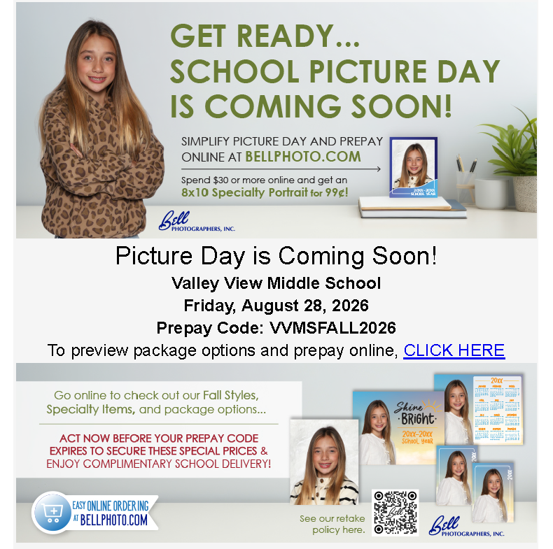 Information about Picture Day for Valley View Middle School