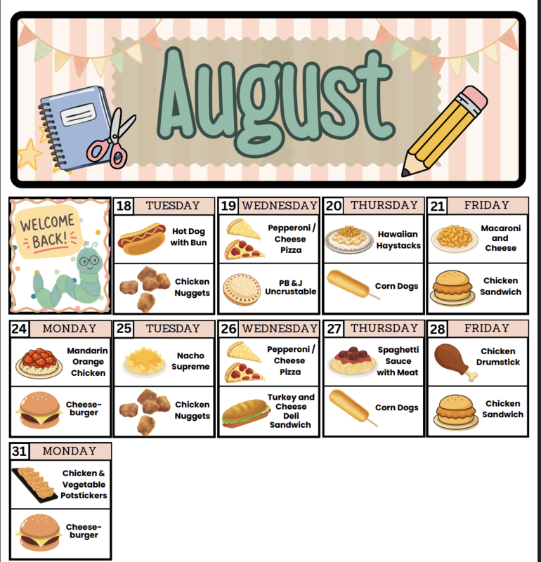 August Lunch Calendar