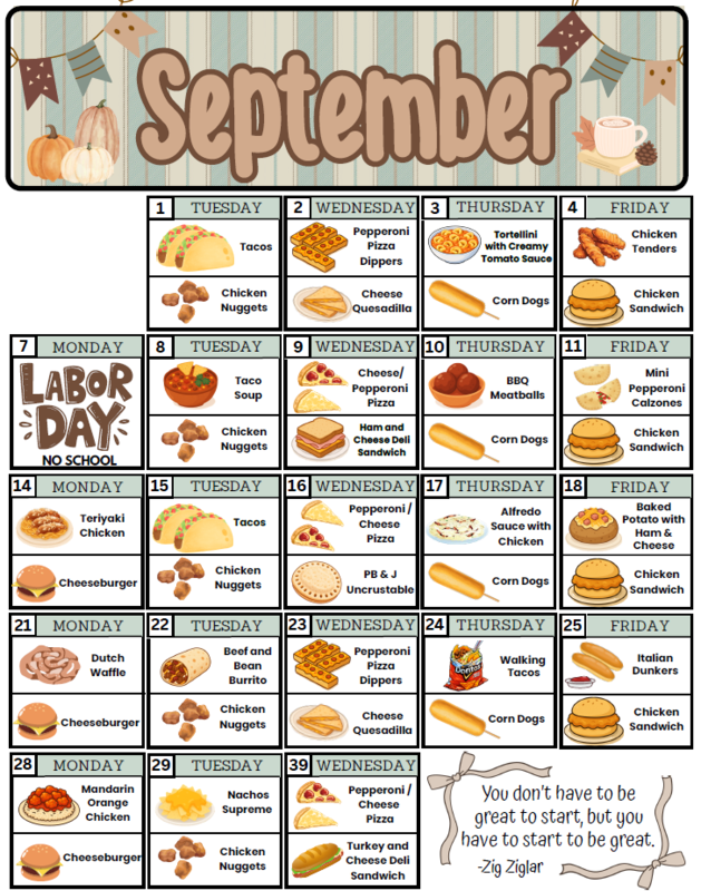 September Lunch Menu