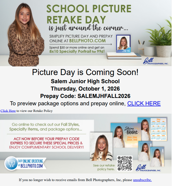 Bell Photographers offers school pictures