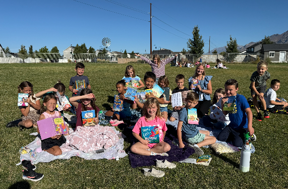 Students reading outside