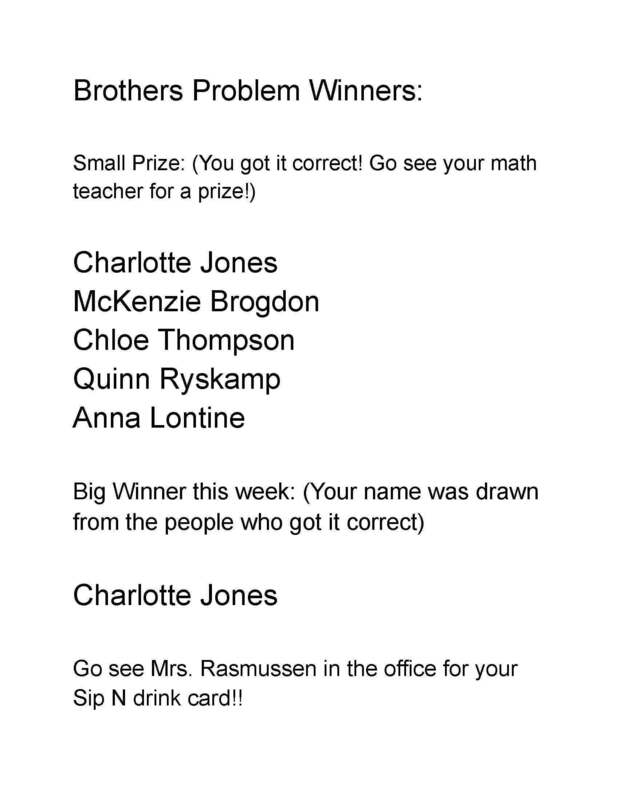 Last weeks winners